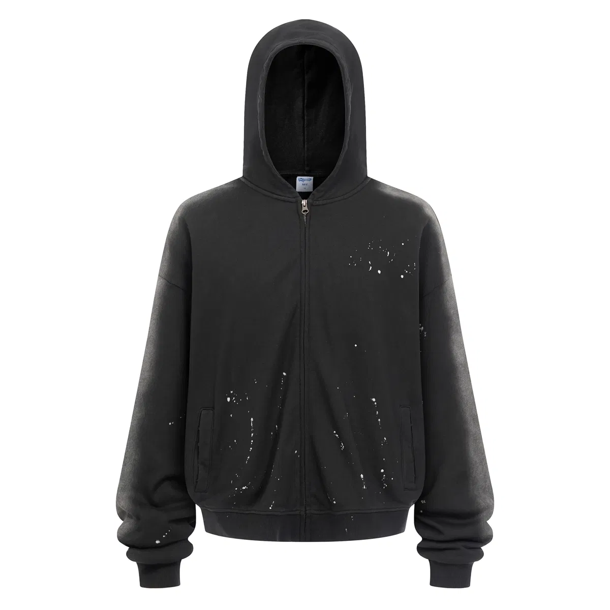 Splatter Paint Washed Full Zip Cotton Hoodie Custom Logo Embroidery Dtf Bulk Wholesale