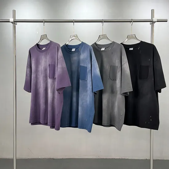 Loose Fit Cloud Washed Cotton Pocket T-Shirt Customizable for Corporate Team Uniform Bulk Purchase