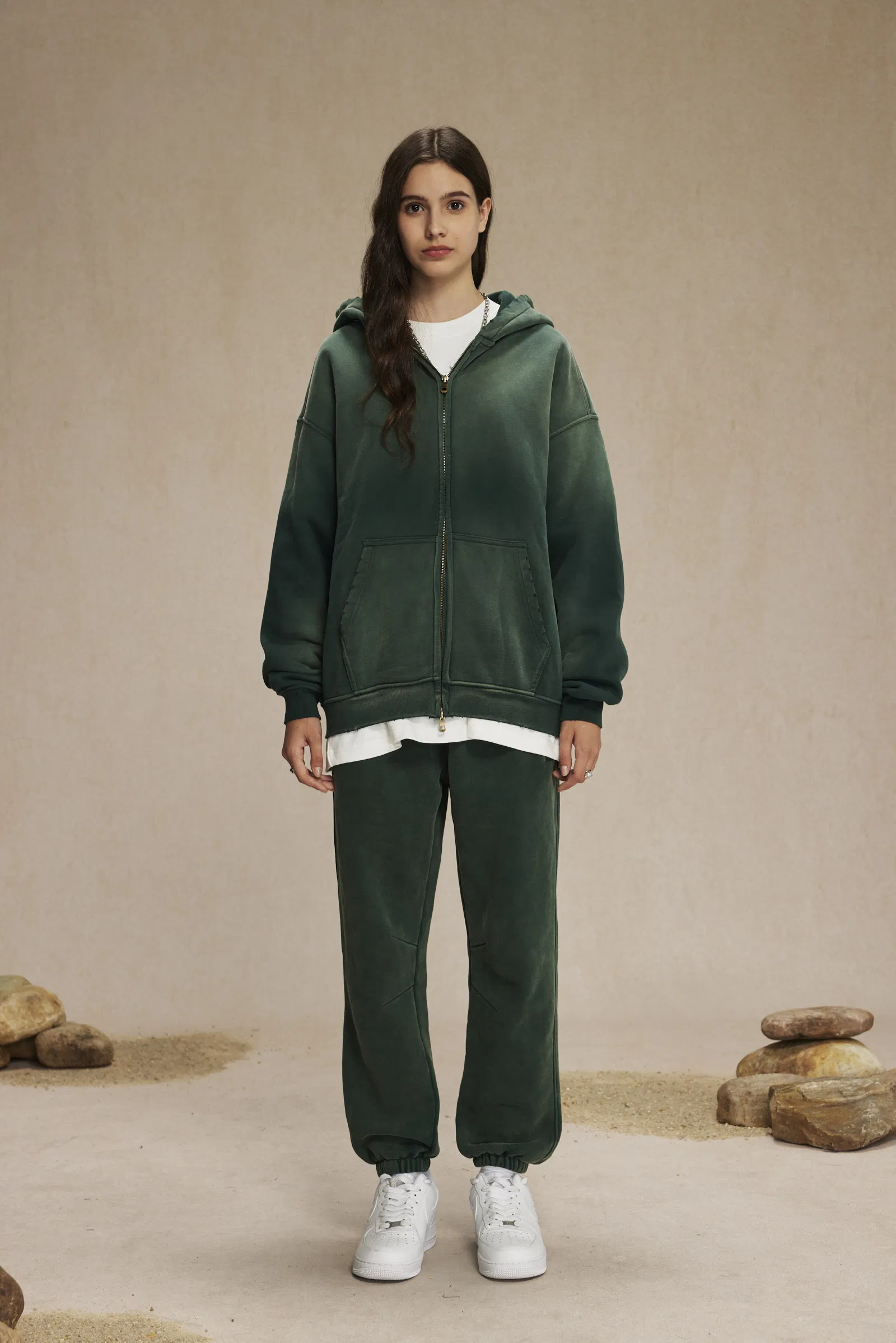 Soft Vintage Ombre Zip Hoodie DIY Custom Artwork Embroidery Bulk in Stock