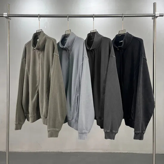 Premium Vintage Seamed Cotton Zip Jacket Custom Logo DTG Embroidery Bulk Reseller Supply