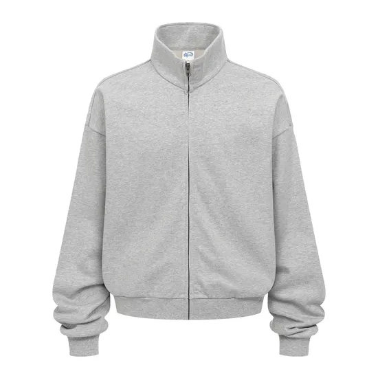 Streetwear Oversized Stand Collar Zip Jacket Custom Brand Logo Dtf Print for Retail Wholesale