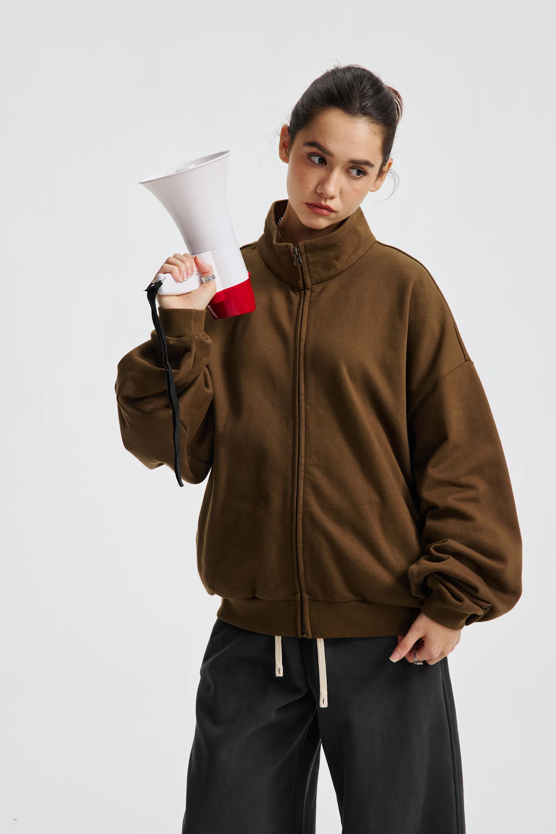 Soft Oversized Stand Collar Zip Jacket DIY Custom Artwork Embroidery Bulk in Stock