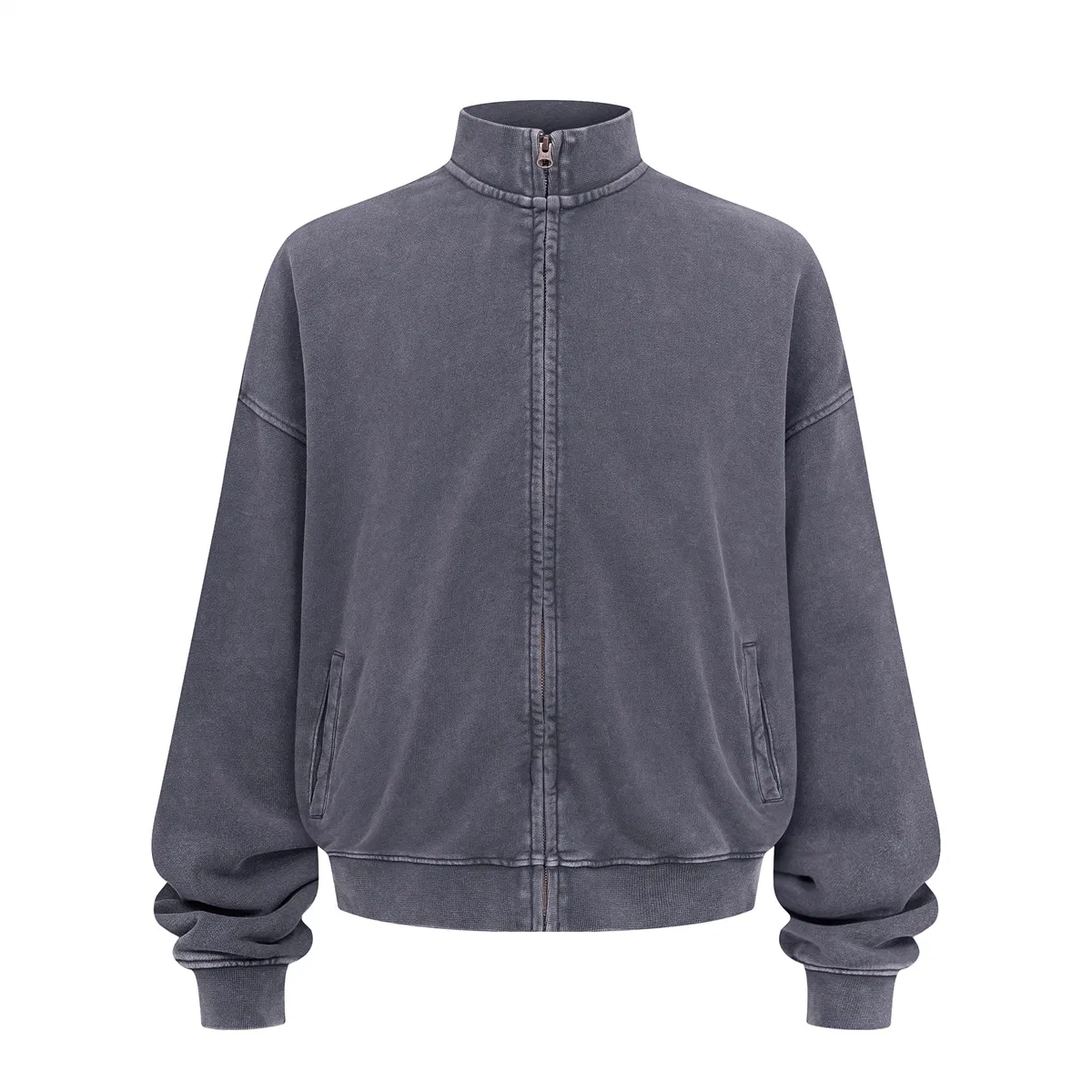 Premium Metal Zip Rib Collar Batik Terry Jacket Custom Logo Embroidery DTG Bulk Wholesale