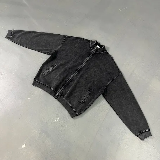 Premium Metal Zip Rib Collar Batik Terry Jacket Custom Logo Embroidery DTG Bulk Wholesale