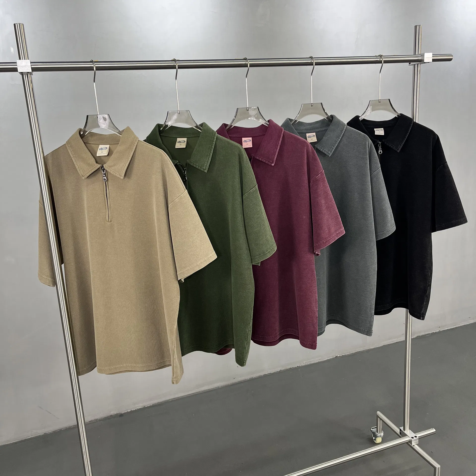 American Vintage Half Zip Cotton Polo Support Custom Logo Embroidery DTG Bulk Wholesale Order