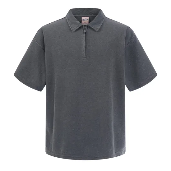 American Vintage Half Zip Cotton Polo Support Custom Logo Embroidery DTG Bulk Wholesale Order