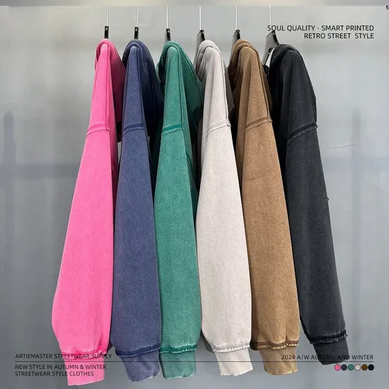 Custom Washed Full Zip Hoodie Logo Embroidery Dtf Bulk Factory Production