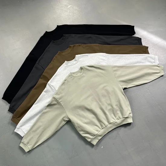 Classic Loose Long Sleeve Cotton Crew Sweatshirt Custom Logo Wholesale for Clothing Brands
