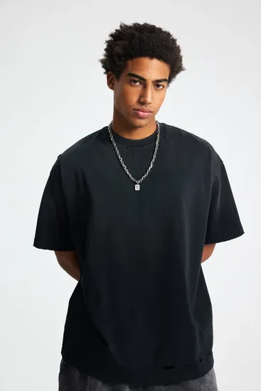 Oversized Vintage Distressed Cotton Blank T-Shirt Supports Custom Logo Embroidery DTG Printing Bulk Orders