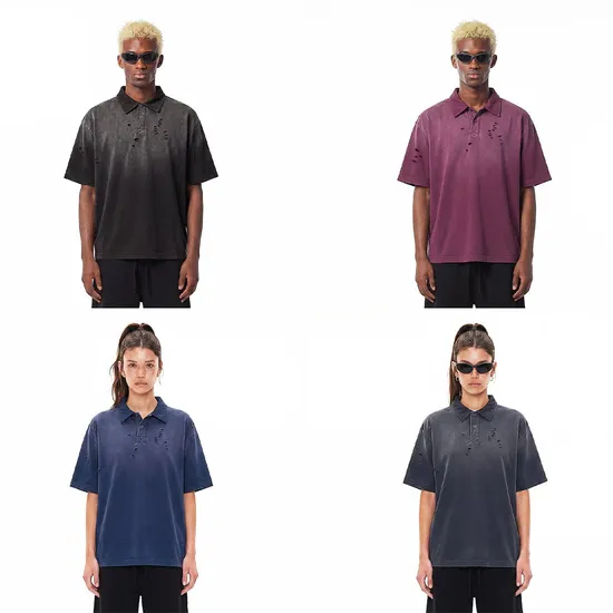 Distressed Vintage Washed Cotton Polo Shirt Supports Custom Logo Embroidery DTG Bulk Orders