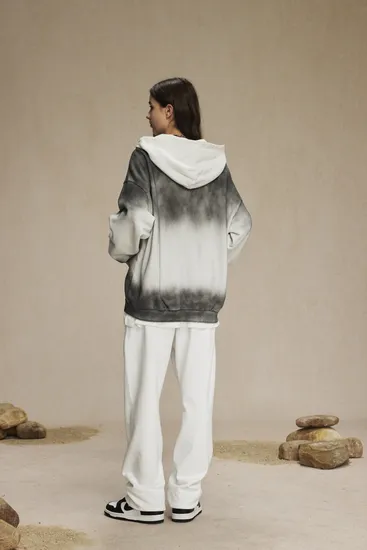 Vintage Gray White Ombre Zip up Hoodie Personal Custom Logo Factory Direct Bulk Sale