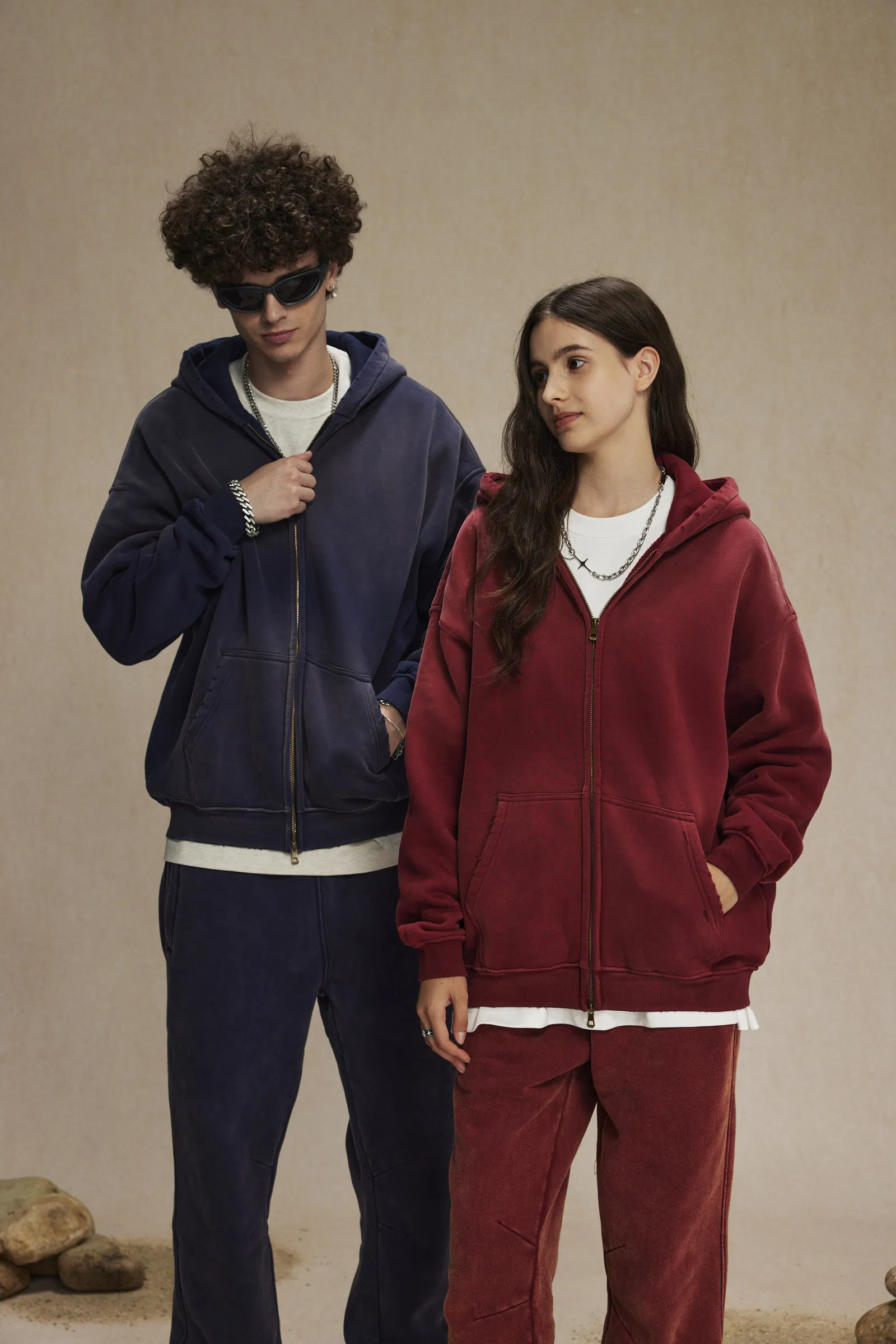 Fleece Lined Spray Wash Zip Hoodie Raw Edge Custom Logo Embroidery Bulk Wholesale Supply