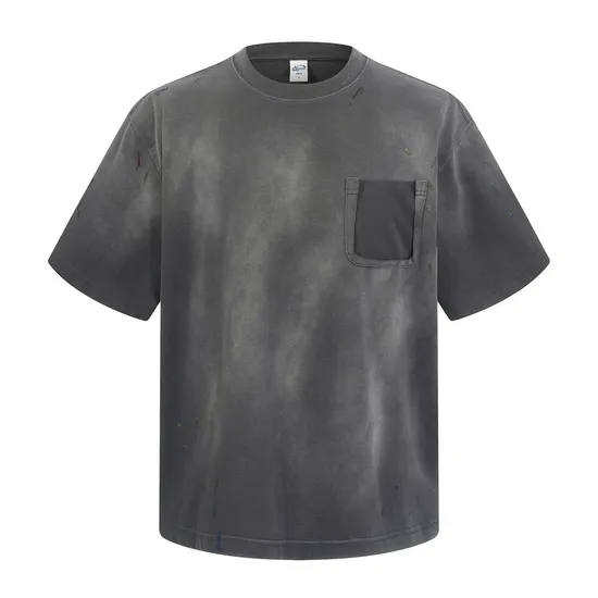Breathable Pure Cotton Tie Dye Pocket Top Make Custom Brand Logo DTG Embroidery Wholesale Service