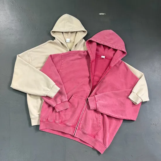 Solid Blank Washed Cotton Full Zip Hoodie Custom Logo Dtf Bulk Distributor Supply