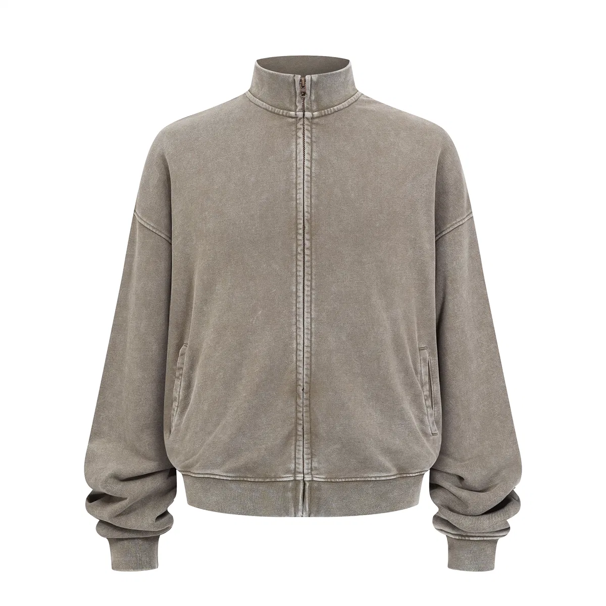 Classic Retro Washed Full Zip Collar Cotton Jacket Custom Logo Wholesale for Apparel Brands