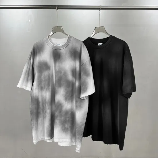 Cloud Tie-Dye Washed Cotton T-Shirt Allows Small Batch Custom Logo Embroidery and DTG Service