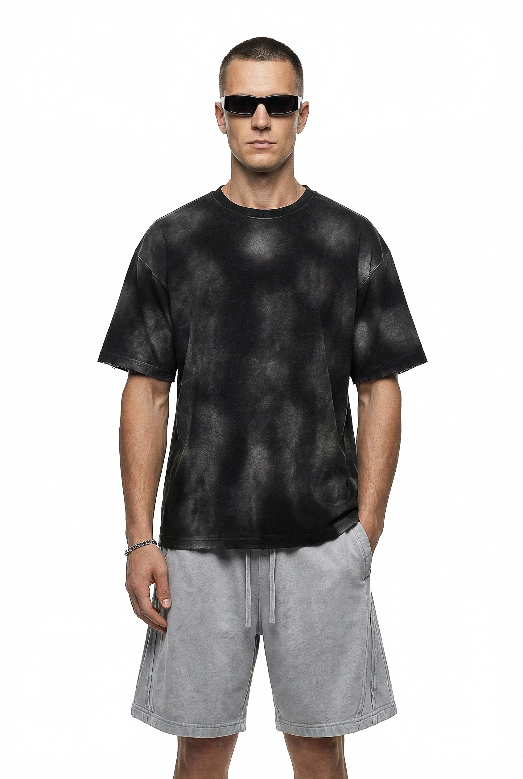 Cloud Tie-Dye Washed Cotton T-Shirt Allows Small Batch Custom Logo Embroidery and DTG Service