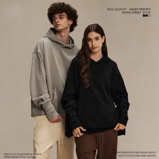 Heavyweight Washed Hoodie Finger Hole Cuff Custom DTG Print Stable Stock Bulk