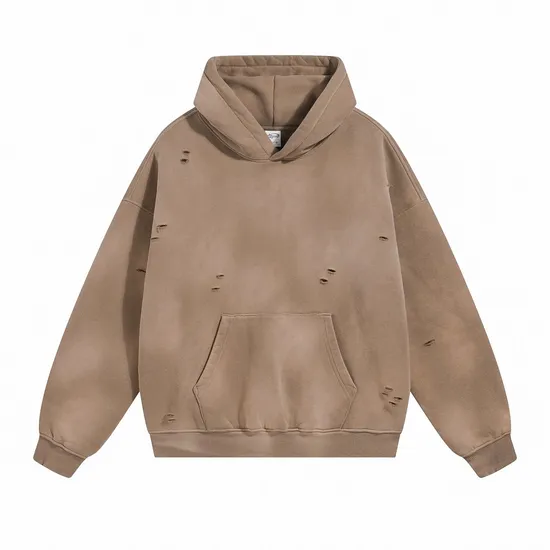 Spray Monkey Wash Distressed Fleece Hoodie Custom Logo Embroidery Dtf Bulk Wholesale