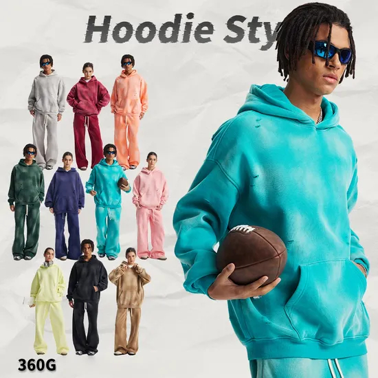 100% Cotton Fleece Lined Monkey Wash Hoodie Slash Hole Custom Logo Wholesale Service