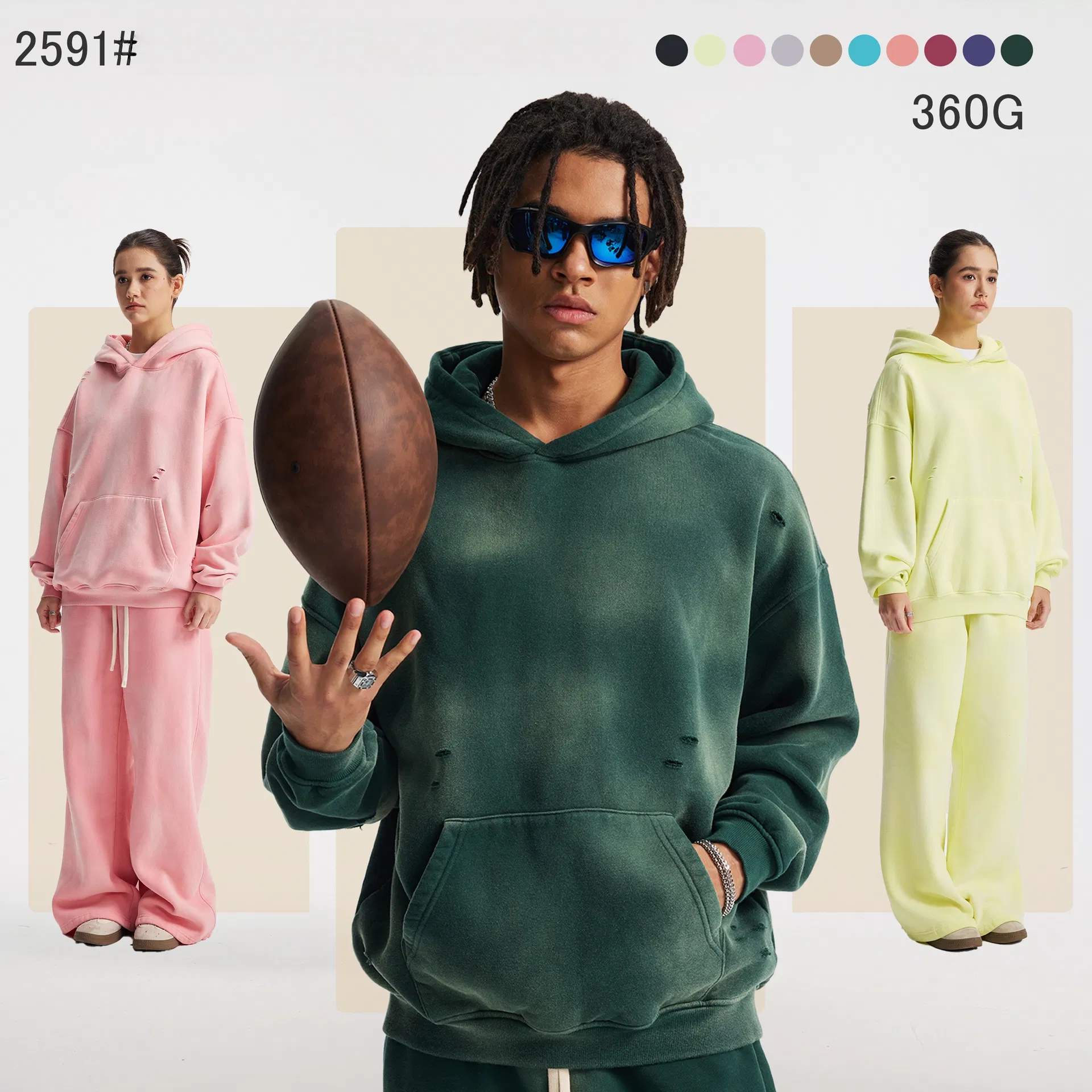 100% Cotton Fleece Lined Monkey Wash Hoodie Slash Hole Custom Logo Wholesale Service