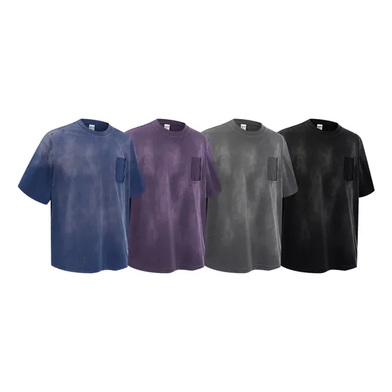 Loose Fit Cloud Washed Cotton Pocket T-Shirt Customizable for Corporate Team Uniform Bulk Purchase