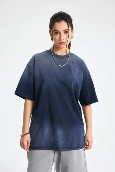 Vintage Stone Wash Spray Dyed Cotton Tee Support Brand Customization Embroidery and Digital Printing Service