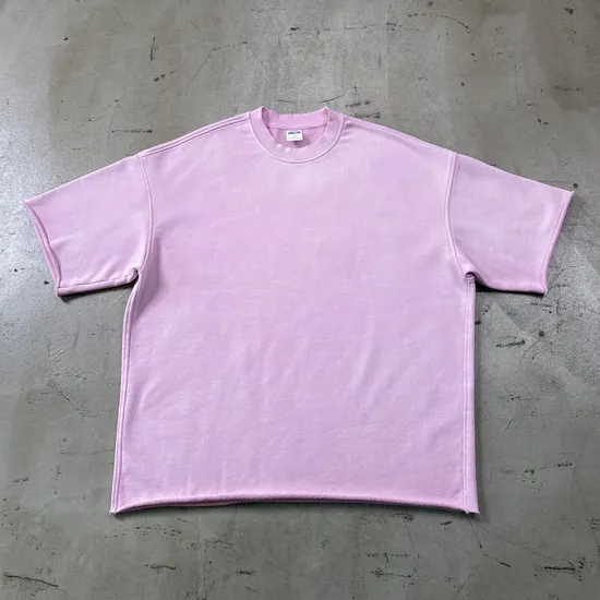 Spray Faded Raw Edge Brushed Cotton Tee Support Custom Logo Embroidery DTG Bulk Wholesale Order