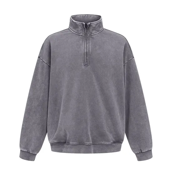 Quarter Zip Washed Cotton Sweatshirt Custom Logo Embroidery DTG Bulk Wholesale Service