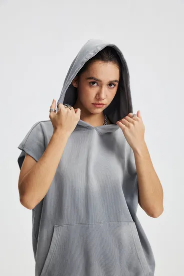 Custom Brand Logo Spray Dyed Raw Edge Hood Vest 100% Cotton Wholesale Factory Low Price