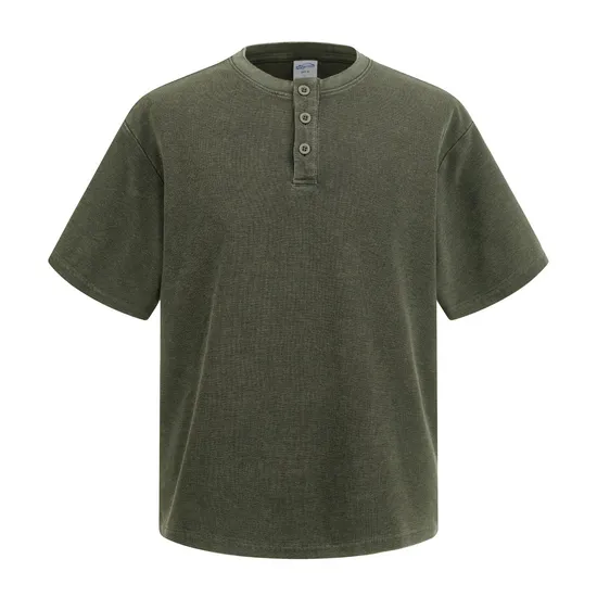 Short Sleeve 3 Buttons Cotton Henley Custom Logo Embroidery Bulk Supplier