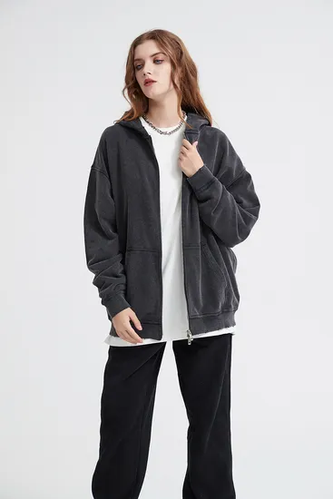 Vintage Black Gray Oversized Zip up Hoodie Personal Custom Logo Factory Direct Bulk Sale