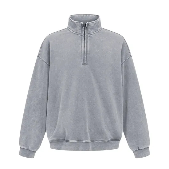 Retro Streetwear Washed Half Zip Sweatshirt Custom Brand Logo Dtf for Retail Wholesale