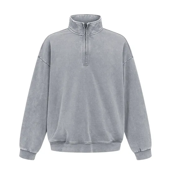 Retro Streetwear Washed Half Zip Sweatshirt Custom Brand Logo Dtf for Retail Wholesale