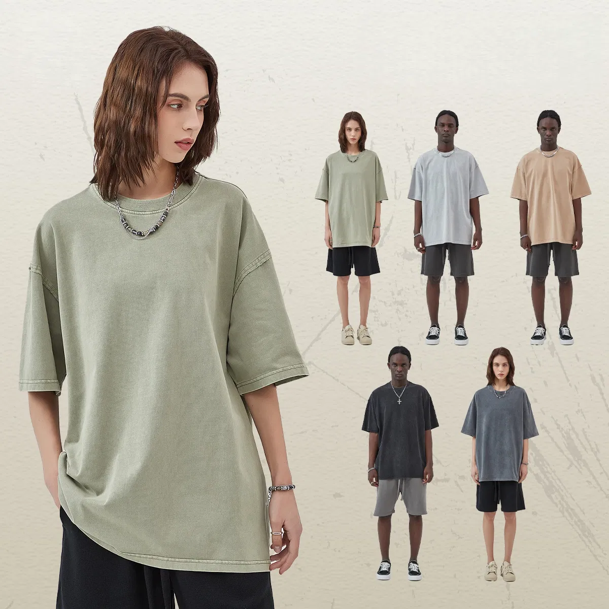 Drop Shoulder Unisex Loose Pure Cotton Tee Custom Art Embroidery DTG Large Quantity Wholesale Supply