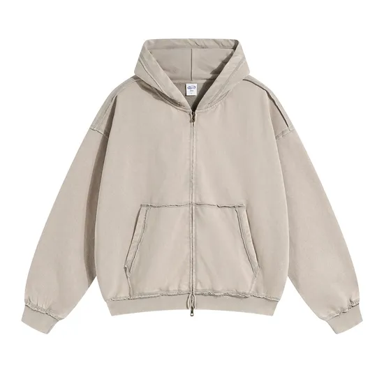 Classic Washed Multi-Color Full Zip Cotton Hoodie Custom Logo Wholesale for Clothing
