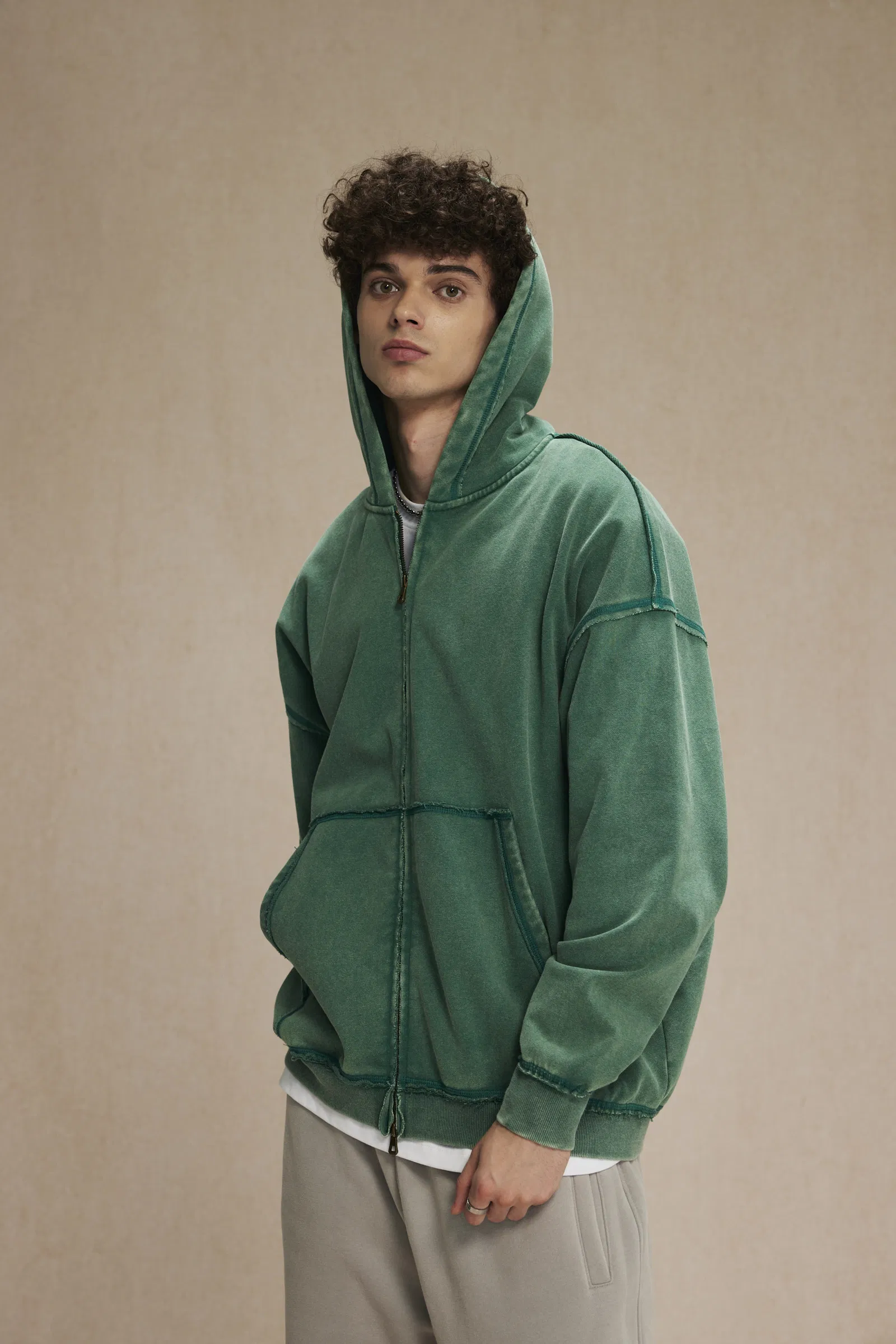 Custom Washed Full Zip Hoodie Logo Embroidery Dtf Bulk Factory Production