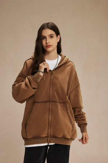 Premium Vintage Washed Zip Hoodie Custom Logo DTG Embroidery Bulk Reseller Supply