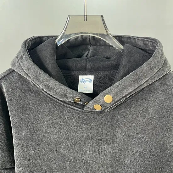 Button Collar Batik Washed Cotton Hoodie Custom Logo Embroidery DTG Bulk Wholesale Supply