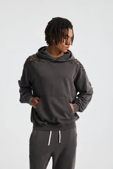 Distressed Washed Cotton Hoodie Custom Logo Embroidery Dtf Bulk Wholesale