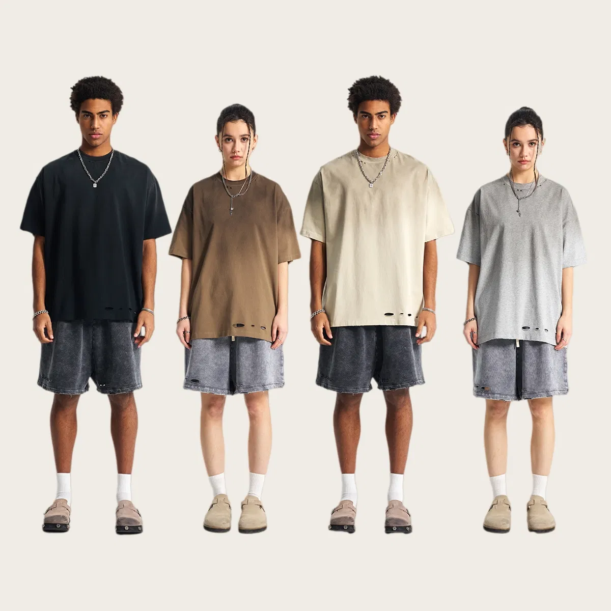 Oversized Vintage Distressed Cotton Blank T-Shirt Supports Custom Logo Embroidery DTG Printing Bulk Orders