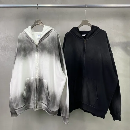 Dirty Gradient Wash Zip Hoodie Double Zipper Custom Logo Embroidery Bulk Wholesale Supply