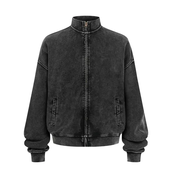 Plain Unprinted Stand Collar Zip Cotton Jacket Custom Design Logo Dtf Bulk Factory Production