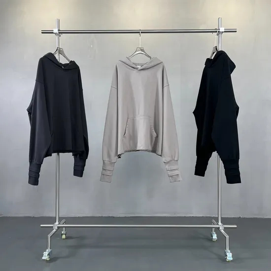 100% Cotton Cut Finger Cuff Hoodie Raw Hem Destroy Custom Logo Wholesale Service