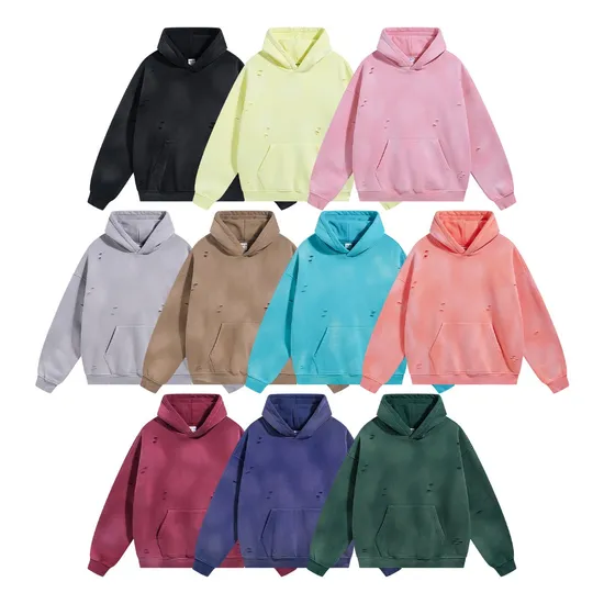 Spray Monkey Wash Distressed Fleece Hoodie Custom Logo Embroidery Dtf Bulk Wholesale