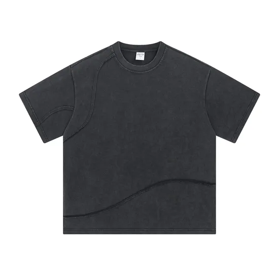 Blank Distressed Cut Detail Crew T-Shirt Custom Graphic DTG Embroidery Apparel Bulk OEM Supplier Service