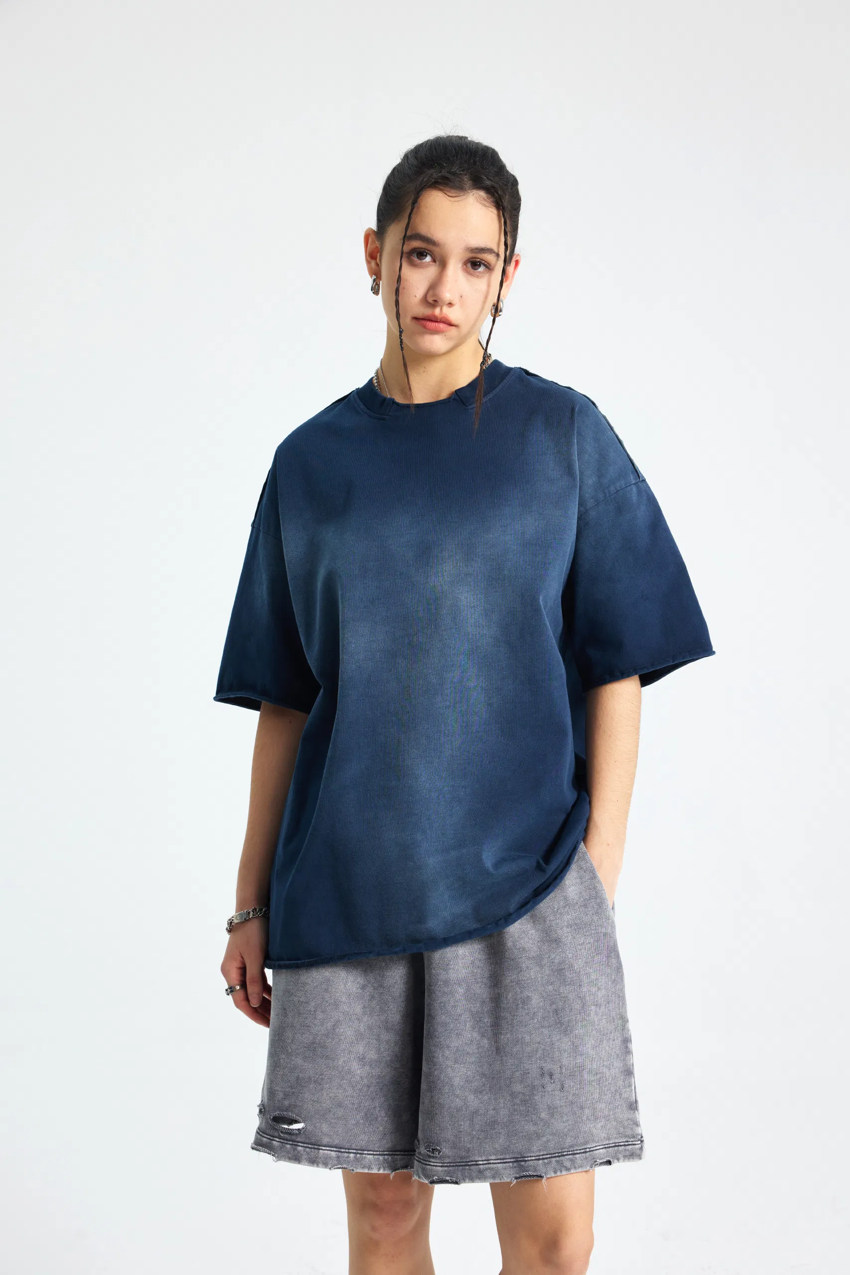 Pure Cotton Spray Dyed Vintage T-Shirts Make Custom Brand Logo DTG Embroidery Wholesale Service