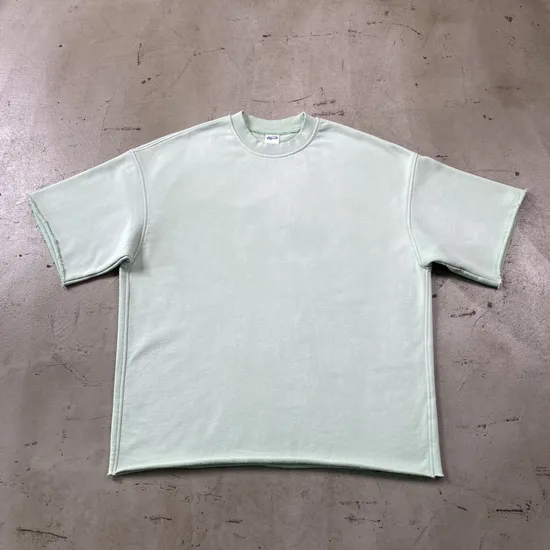 Spray Faded Raw Edge Brushed Cotton Tee Support Custom Logo Embroidery DTG Bulk Wholesale Order