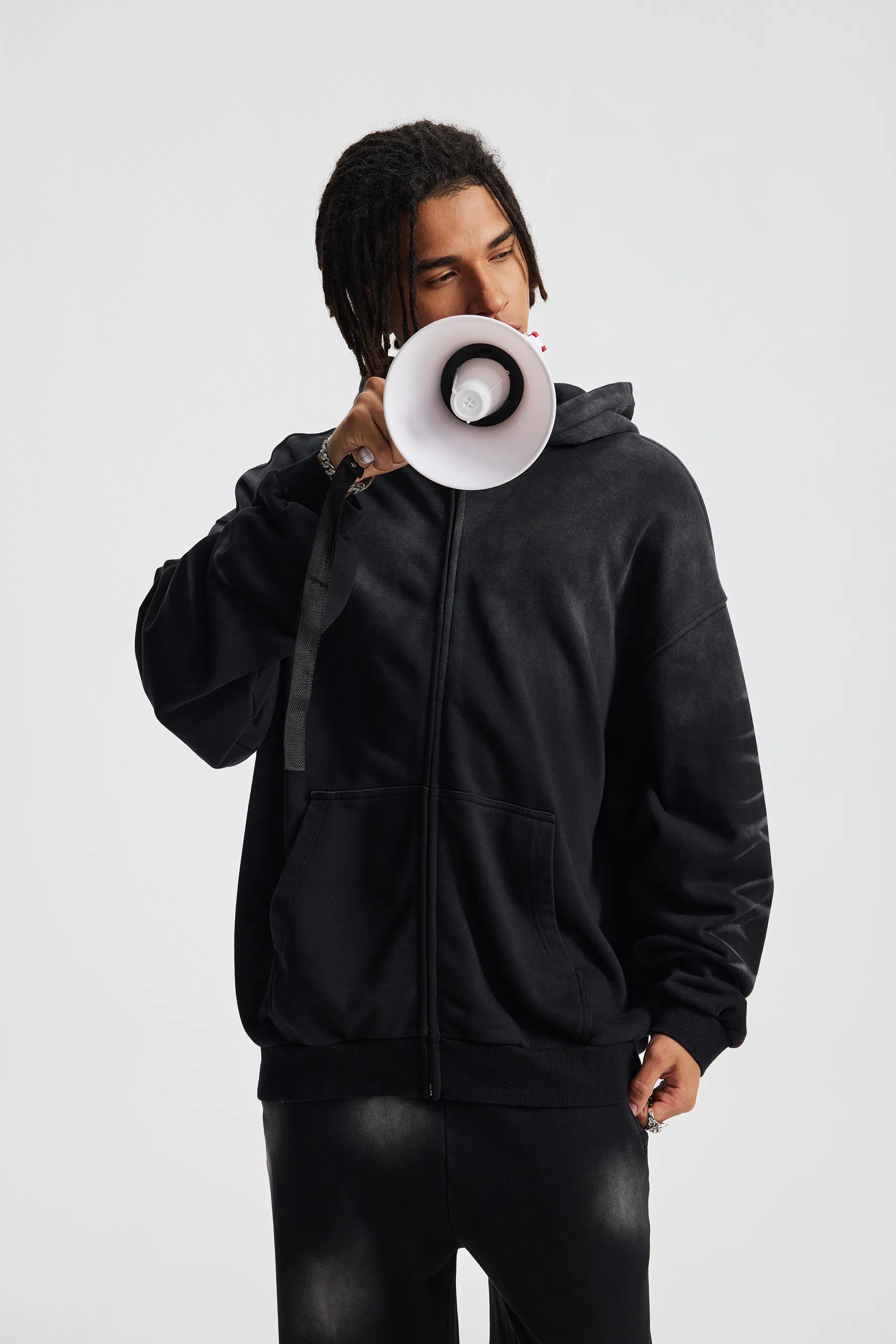 Faded Gradient Zip Hoodie DIY Custom Artwork Embroidery Bulk in Stock Now