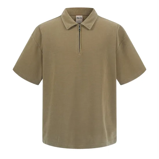 American Vintage Half Zip Cotton Polo Support Custom Logo Embroidery DTG Bulk Wholesale Order